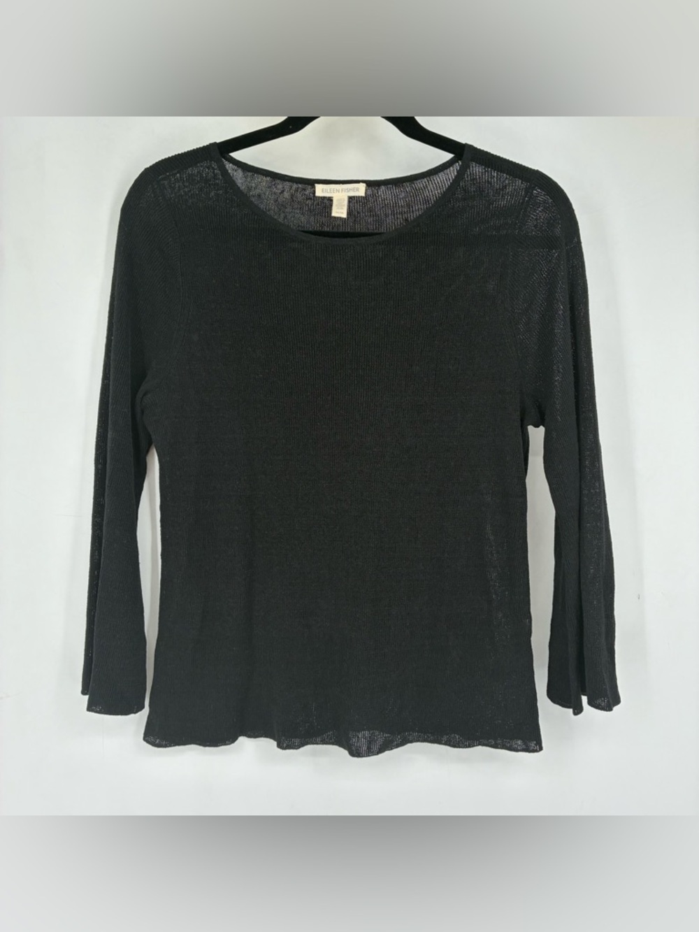Eileen Fisher Medium Organic Linen Knit Sheer Top Shirt Coastal Vaca Black